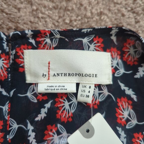 NWT Anthropolgie Floral Stellar Midi Dress Navy Red Size 4 - Picture 4 of 9